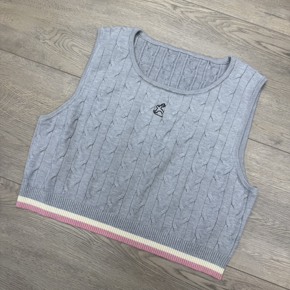 Cider Cable Knit Style Sweater Vest Bunny‎ Grey Sz XL Preppy Tennis Pickleball